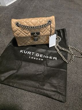 Kurt Geiger Beige Quilted Leather Chain Shoulder Bag